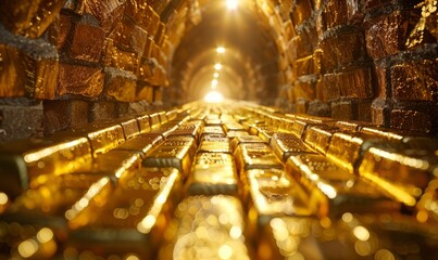 A tunnel whose walls and floor are made of gold bricks.