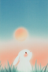 うさぎと満月のイラスト, かわいい, 十五夜, お月見