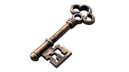 Old antique skeleton key isolated on transparent or white background