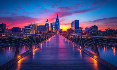 Fototapeta premium Shelby Street Pedestrian Bridge at dusk, Nashville, Tennessee, USA