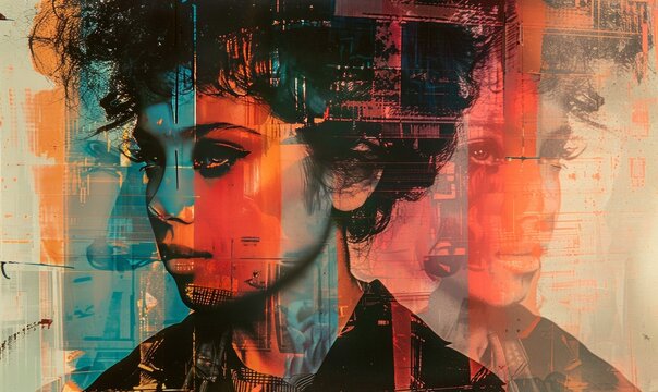 shifted and displaced badly photocopied multiplication of a weirdly photographed people, photo color 1989 ad print screen-print magazine