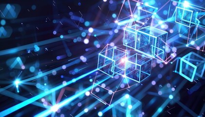 Obraz premium Abstract Blue Cubes and Lines