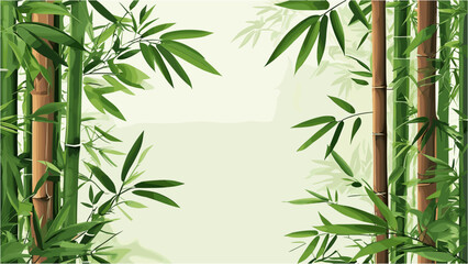 Stylish Bamboo Vector Background with Asian Nature Elements