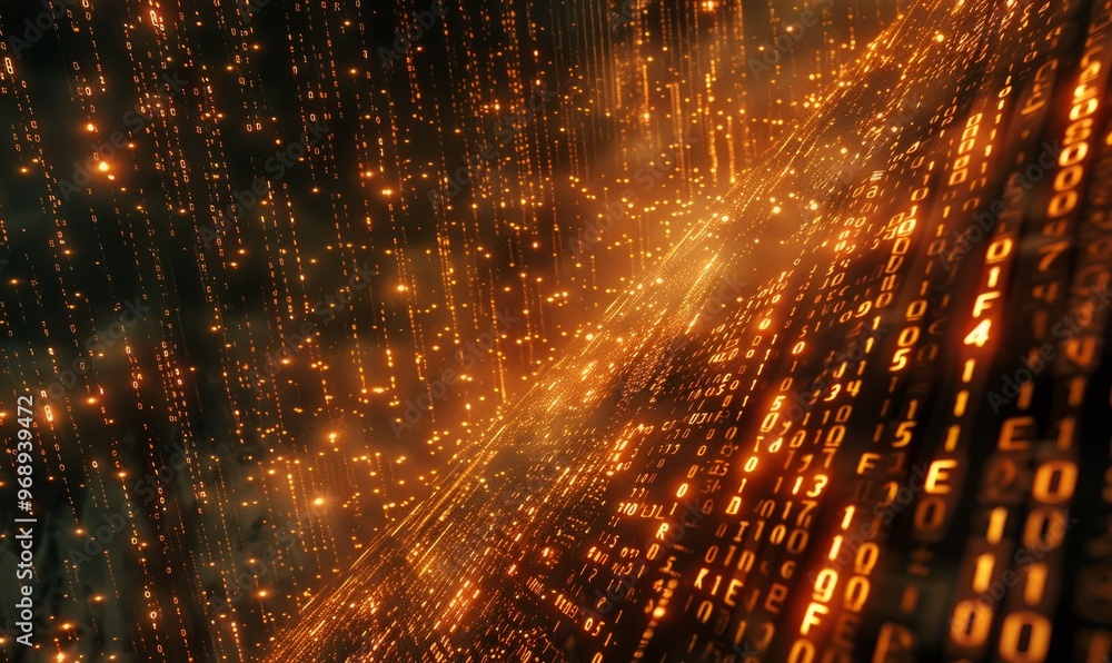 Poster texture of brown and black alphanumeric codes, cyberpunk like matrix