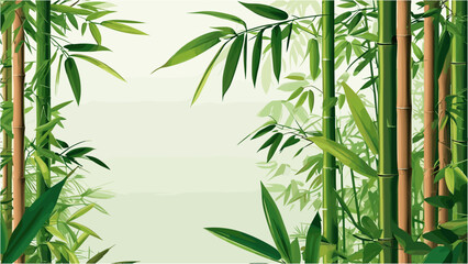 Stylish Bamboo Vector Background with Asian Nature Elements