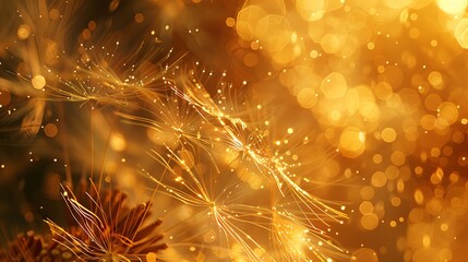 Fototapeta premium A dandelion seed in golden sunlight close up