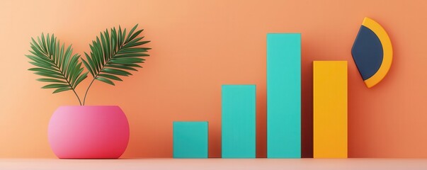 Analytics screen, colorful charts showing post reach and interaction rates, 3D illustration