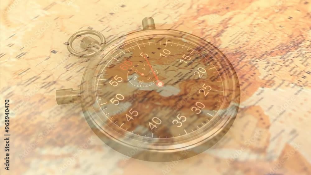 Poster animation of timer over world map and magnifying glass