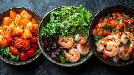 Fresh Shrimp and Salad Bowls with Vibrant Ingredients &ndash; Generative AI