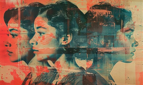 shifted and displaced badly photocopied multiplication of a weirdly photographed people, photo color 1989 ad print screen-print magazine