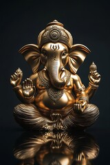 Fototapeta premium Golden Ganesha Statue on Black Background.