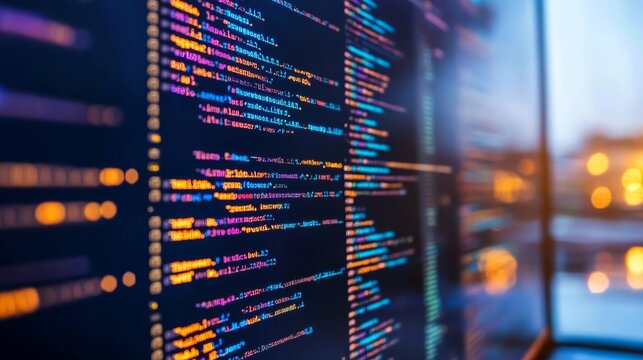 Secure Software Development Code Displayed on a Monitor in a Blurry Office Environment