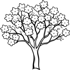 cherry blossom tree outline coloring book page line art drawing