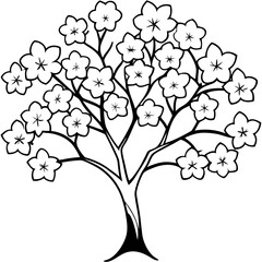 cherry blossom tree outline coloring book page line art drawing