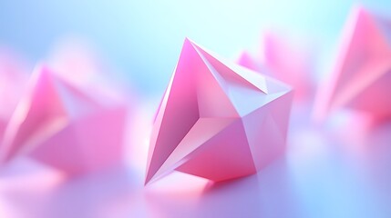 Group of pink tetrahedrons forming a complex geometric shape on a smooth background