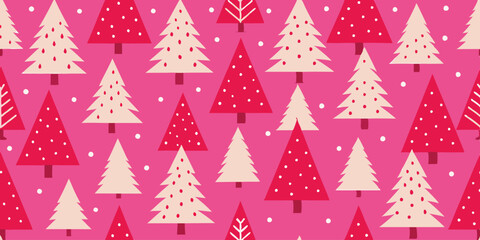 Festive pink christmas tree pattern for holiday design and decor