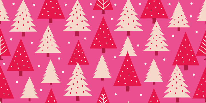 Festive pink christmas tree pattern for holiday design and decor