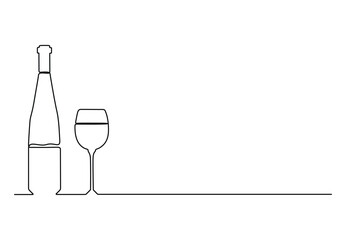 Vector illustration of wine glass and bottle continuous single line drawing. Premium vector