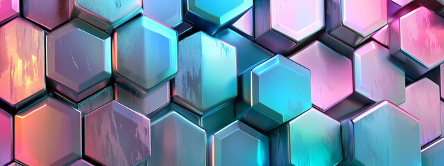 Colorful Geometric Hexagons with Metallic Finish