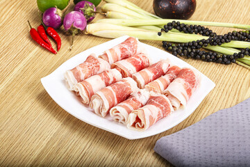 Raw beef bacon for grill