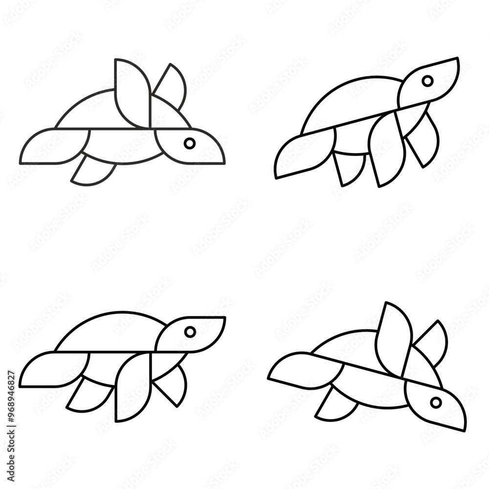 Poster set of turtle logo. icon design. template elements