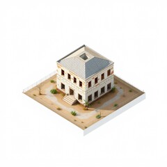 isometric building simple white isolated illustration concept top view out