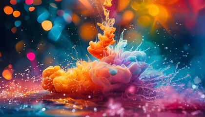 Abstract Colorful Ink Drops in Water with Bokeh Lights