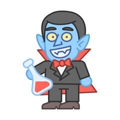 Vampire holds test tube and smiles