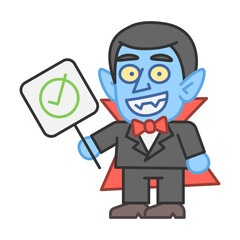 Vampire holds yes sign and smiles