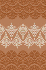 Ikat ethnic seigaiha fabric fish scales seamless pattern on background. geometric fish scales Seigaiha. for design ethnic seigaiha pattern fashion fabric design carpet, clothing, wrapping, wallpaper