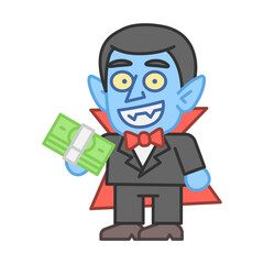 Vampire holds wad money and smiles