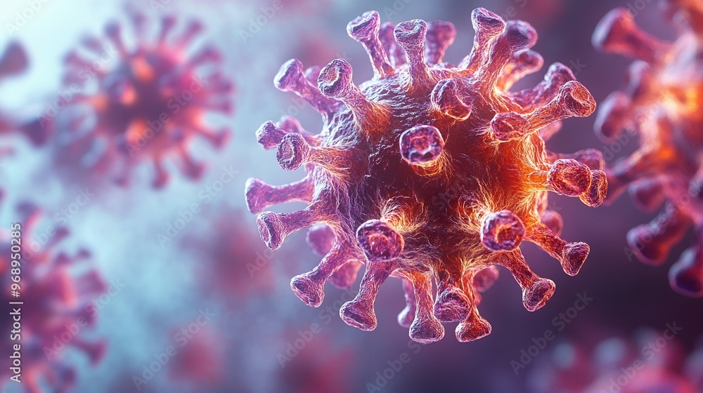 Poster detailed close-up of virus cell structure, electron microscope view