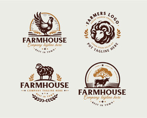 Set vintage bundle classic badge farm house market logo design for business company