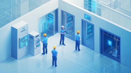 Tech Workers in Server Room.