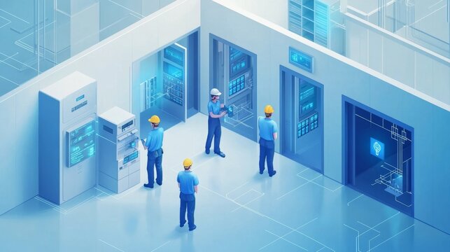 Tech Workers in Server Room.