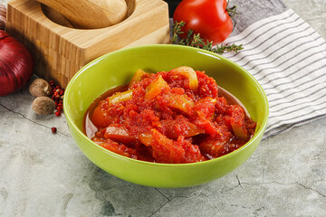 Homemade Lecho with tomato and paprika