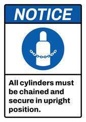 ANSI notice safety signs_all cylinders must be chained and secure in upright position portrait size a4/a3/a2/a1	
