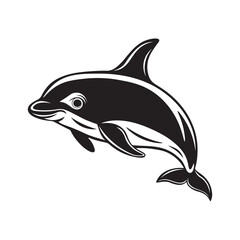 Dolphin silhouette vector art illustration isolated on white background.