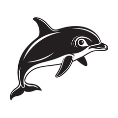 Dolphin silhouette vector art illustration isolated on white background.