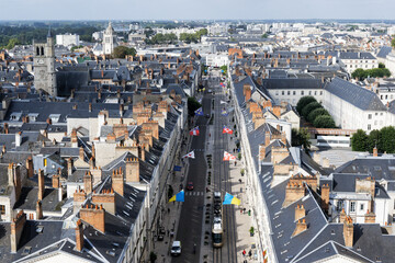 View from the top of the Orléans Cathedral of Sainte Croix down to the street of "Joan of Arc" to in the French department of Loiret in the Center of France