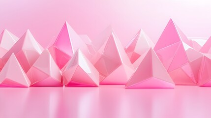 Symmetrical arrangement of pink tetrahedrons with a gentle gradient background