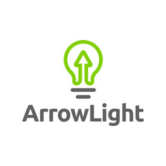 Simple electrical bulb with arrow symbol logo.