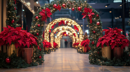 festive christmas arches in the shopping mall