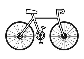 Fototapeta premium Doodle bicycle in black and white. Outline ecological city transport in cartoon style. Vector illustration