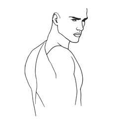 Abstract Line Drawing of Naked Male Figure. Man Body Nude Sketch Line Art Drawing. Male Abstract Portrait for Minimalist Design. Vector EPS 10.	