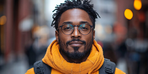 Fototapeta premium Portrait of an attractive dark-skinned man wearing glasses