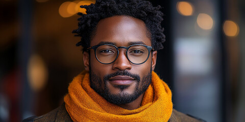 Portrait of an attractive dark-skinned man wearing glasses