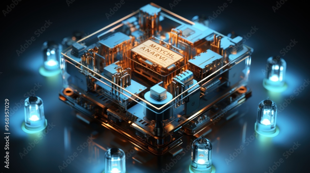 Aufkleber futuristic technology: a 3d render of a complex circuitry system