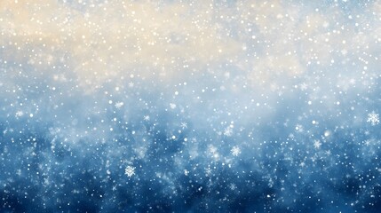 Obraz premium Delicate white snowflakes gently fall against a soft, blurred blue background, creating a serene winter scene. The snow-covered landscape adds a peaceful, seasonal ambiance.