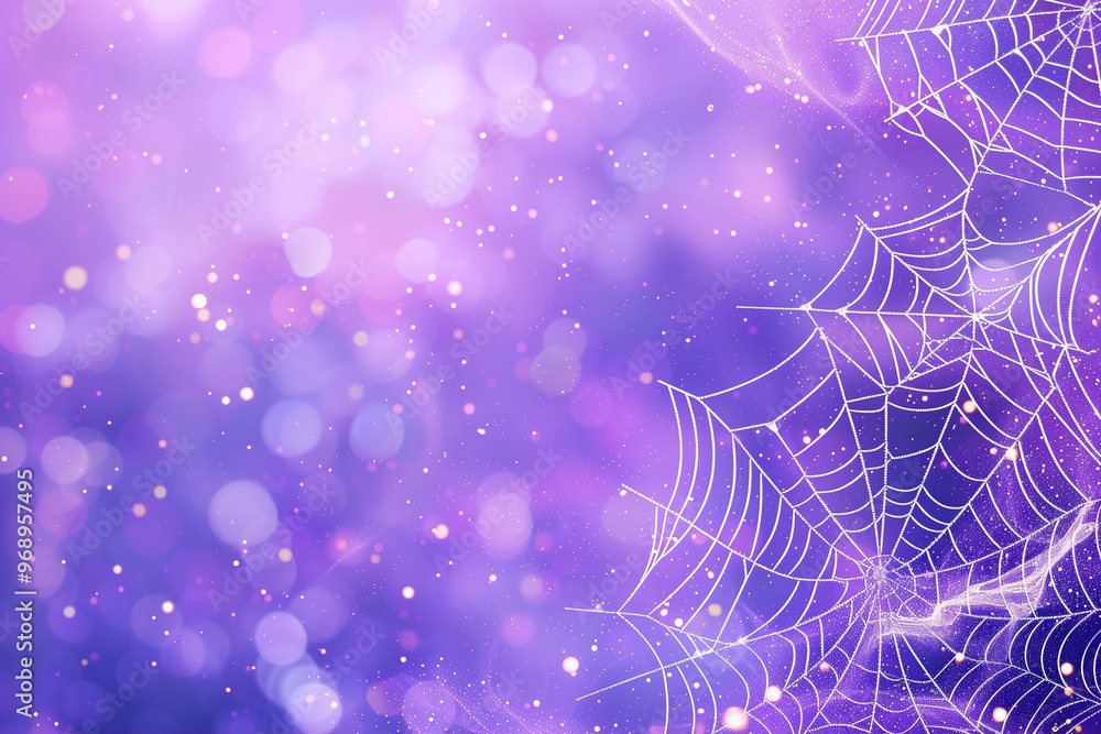 Poster spider web with bokeh background creating a mystical effect in purple tones
